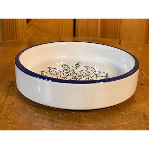 Vintage Italian Pottery Grapes Leaves Blue Green Coaster Jewelry Holder - Picture 2 of 6